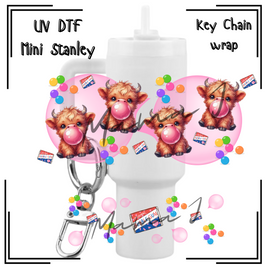 Highland Cow Bubble Gum UV DTF Mini Stanley Key Chain Wrap