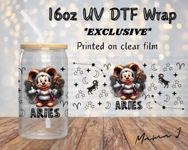 UV DTF Mickey Aries Zodiac Sign Libbey Wrap 16oz