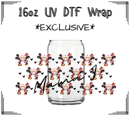 Kissing Mickey & Minnie Black Hearts UV DTF Libby Wrap 16oz