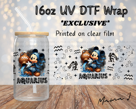 UV DTF Mickey Aquarius Zodiac Sign Libbey Wrap 16oz