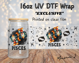 UV DTF Mickey Pisces Zodiac Sign Libbey Wrap 16oz