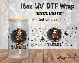 UV DTF Mickey Taurus Zodiac Sign Libbey Wrap 16oz