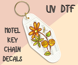 Stained Glass Flowers UV DTF Motel Key Chain Decal