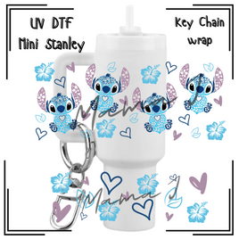 Stitch Outline In Blues UV DTF Mini Stanley Key Chain Wrap