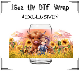 Cutie & Friend Sunset Sunflower Field UV DTF Libby Wrap 16oz