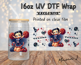 UV DTF Texans Cheerleader Betty Boop Libbey Wrap 16oz