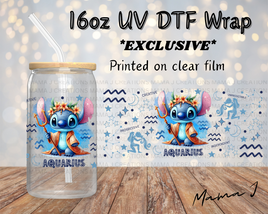 UV DTF Stitch Aquarius Zodiac Sign Libbey Wrap 16oz