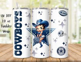 20oz UV DTF Tumbler Wrap Betty Boop Cowboys Football