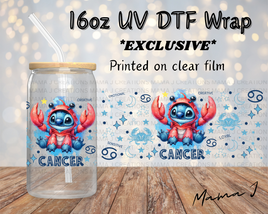 UV DTF Stitch Cancer Zodiac Sign Libbey Wrap 16oz