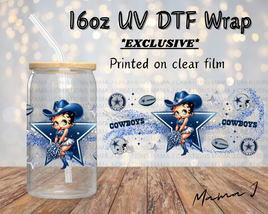 UV DTF Cowboys Cheerleader Betty Boop Libbey Wrap 16oz