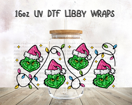 Glitter Pink Grinch UV DTF Libby Wrap 16oz