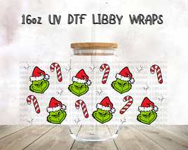 Candy Cane Grinch UV DTF Libby Wrap 16oz