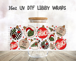 Grinch Christmas Bulbs UV DTF Libby Wrap 16oz