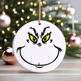 Grinch Face UV DTF Christmas Ornament Decal