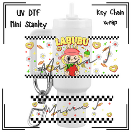 Labubu Snack Yellow UV DTF Mini Stanley Key Chain Wrap