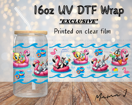 UV DTF Looney Tunes Pool Party Libbey Wrap 16oz