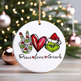 Peace Love Grinch UV DTF Christmas Ornament Decal