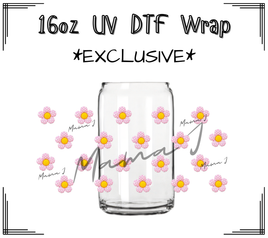 Pink Checkered Flowers UV DTF Libby Wrap 16oz