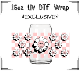 Pink Check Smileys UV DTF Libby Wrap 16oz