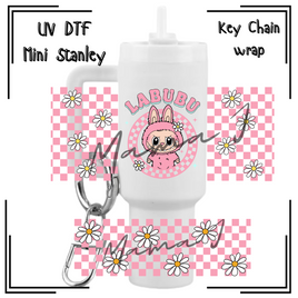 Pink Labubu UV DTF Mini Stanley Key Chain Wrap