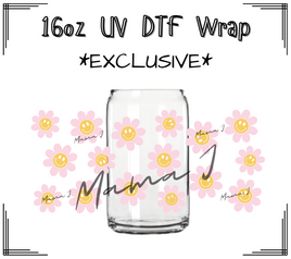 Pink Smileys UV DTF Libby Wrap 16oz