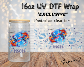 UV DTF Stitch Pisces Zodiac Sign Libbey Wrap 16oz