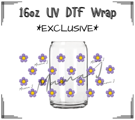 Purple Checkered Flowers UV DTF Libby Wrap 16oz