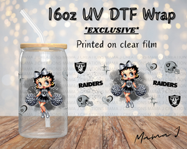 UV DTF Raiders Cheerleader Betty Boop Libbey Wrap 16oz