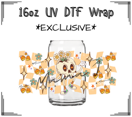 Retro Halloween Skelly UV DTF Libby Wrap 16oz