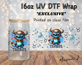 UV DTF Stitch Taurus Zodiac Sign Libbey Wrap 16oz