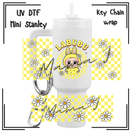 Yellow Labubu UV DTF Mini Stanley Key Chain Wrap